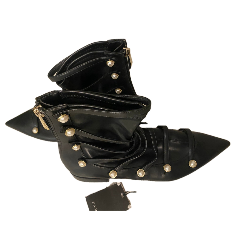 Zara Trafaluc Pearl Accent Pointed Toe Ankle Boots
, Size 37, Black NWT - Picture 8 of 9